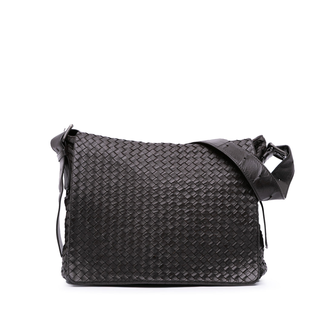 Nappa Intrecciato Flap Crossbody Black - Gaby Paris