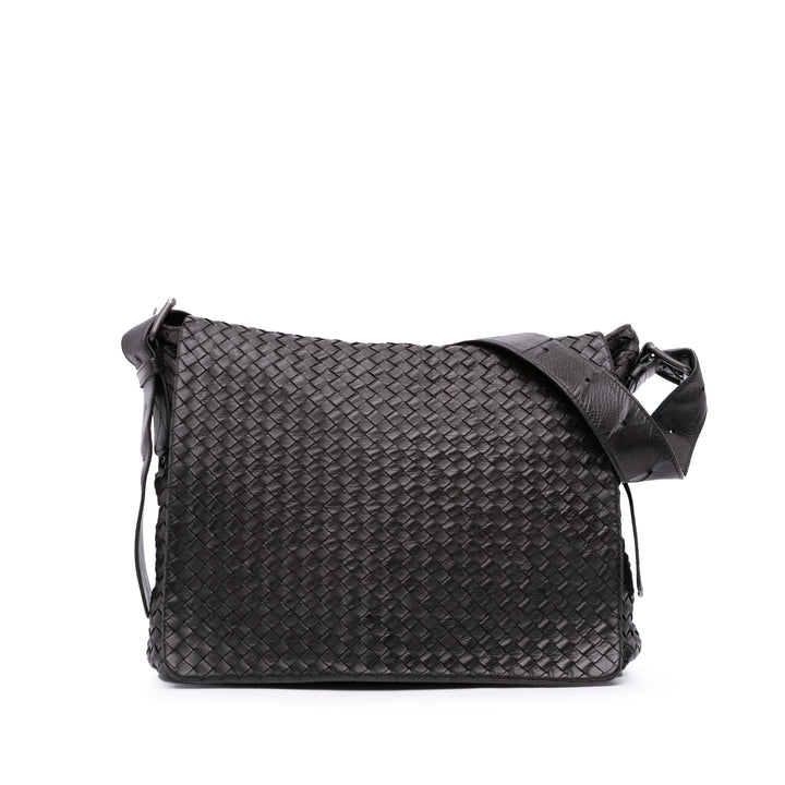 Nappa Intrecciato Flap Crossbody Black - Gaby Paris