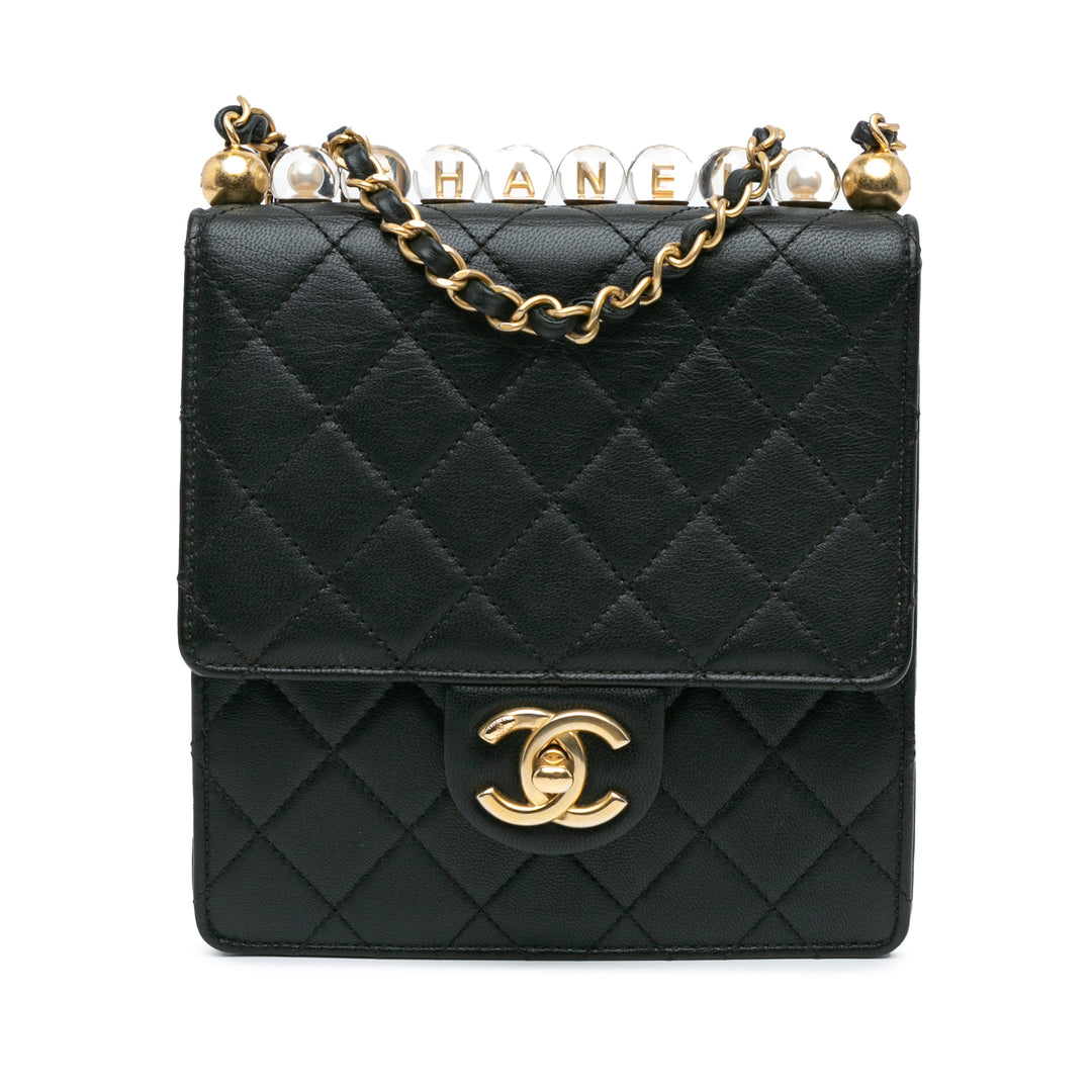 Quilted Goatskin Chic Pearls Flap Black - Gaby Paris