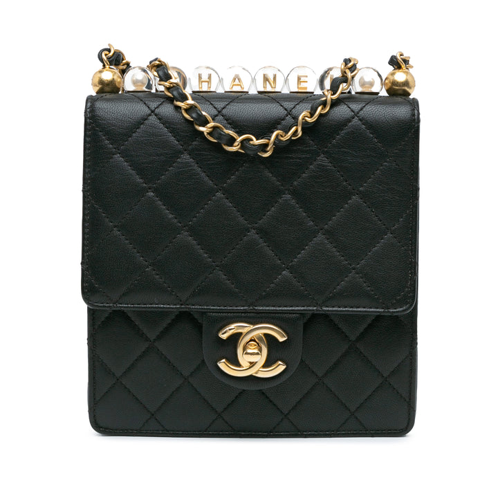 Quilted Goatskin Chic Pearls Flap Black - Gaby Paris