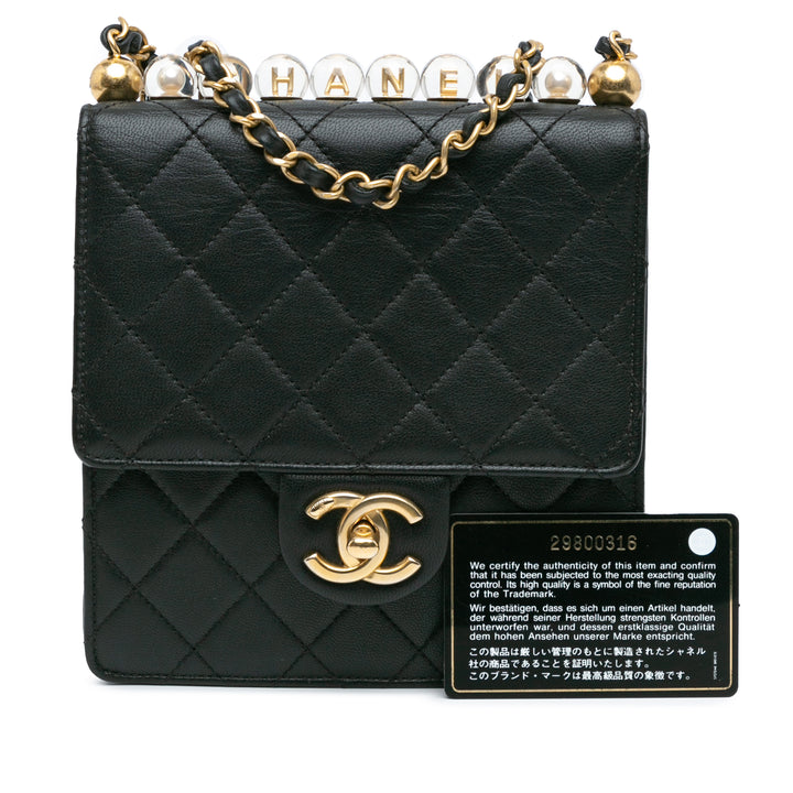 Quilted Goatskin Chic Pearls Flap Black - Gaby Paris