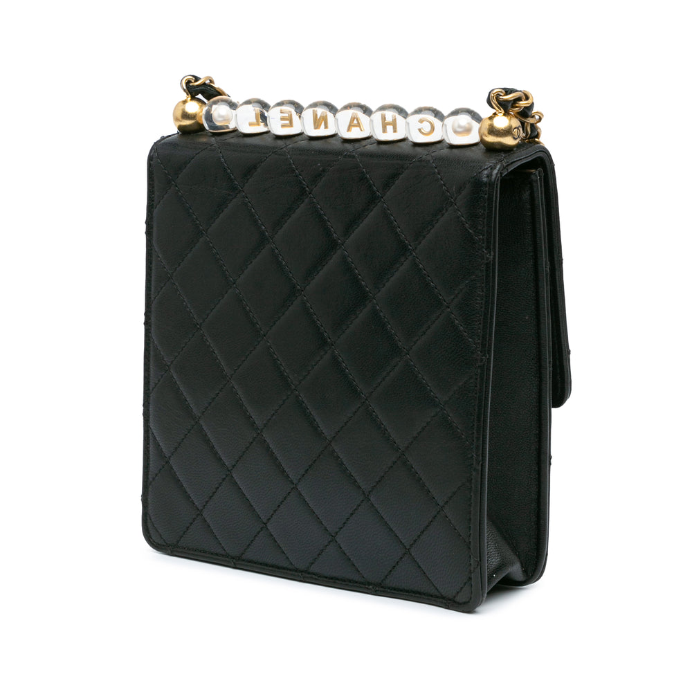 Quilted Goatskin Chic Pearls Flap Black - Gaby Paris