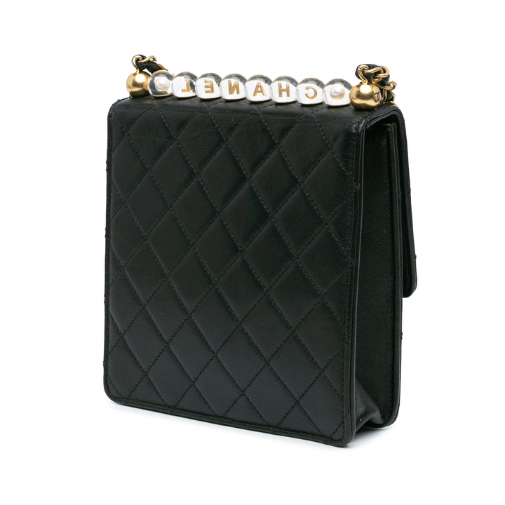 Quilted Goatskin Chic Pearls Flap Black - Gaby Paris