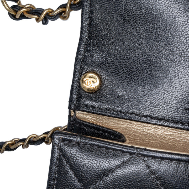 Quilted Goatskin Chic Pearls Flap Black - Gaby Paris