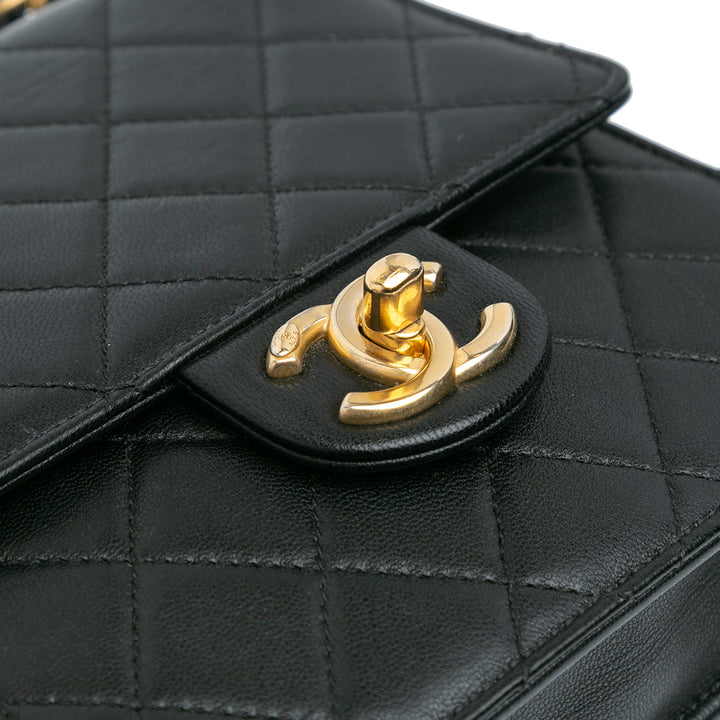 Quilted Goatskin Chic Pearls Flap Black - Gaby Paris