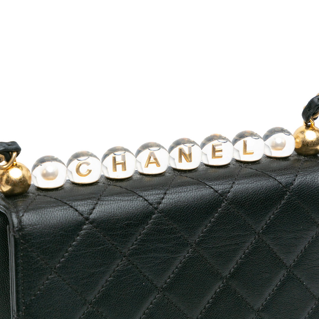 Quilted Goatskin Chic Pearls Flap Black - Gaby Paris