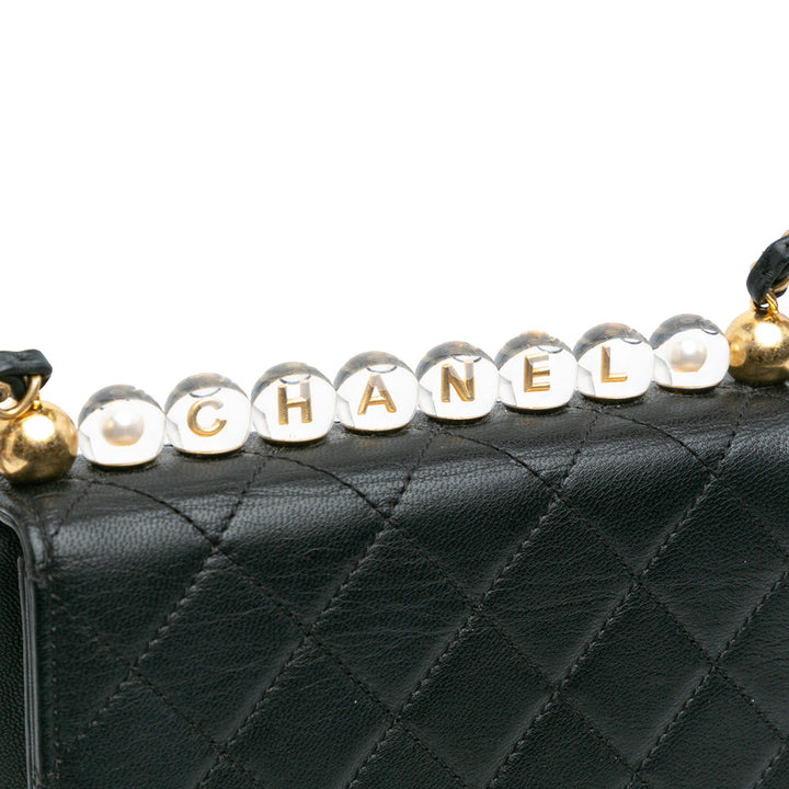 Quilted Goatskin Chic Pearls Flap Black - Gaby Paris