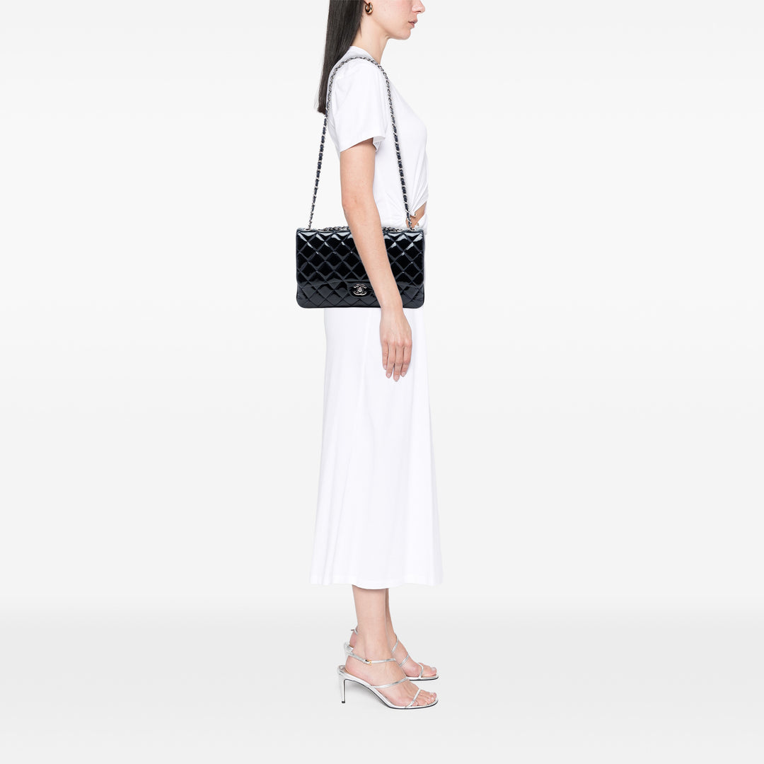 Chanel Jumbo Matelassé Cuir verni 3 Compartment à rabat