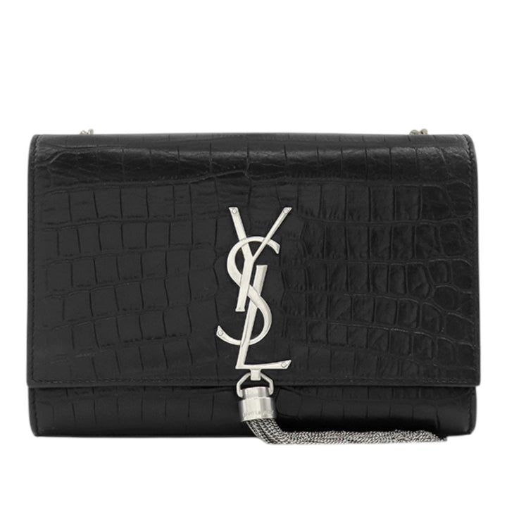 Saint Laurent Small Croc embossé Cuir Monogram Kate Pompon Sac porté croisé