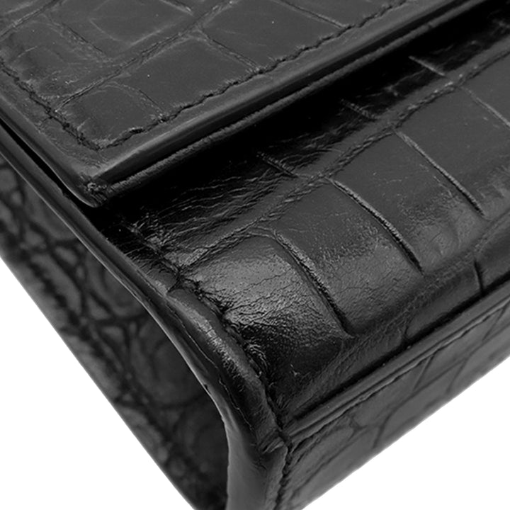 Saint Laurent Small Croc embossé Cuir Monogram Kate Pompon Sac porté croisé