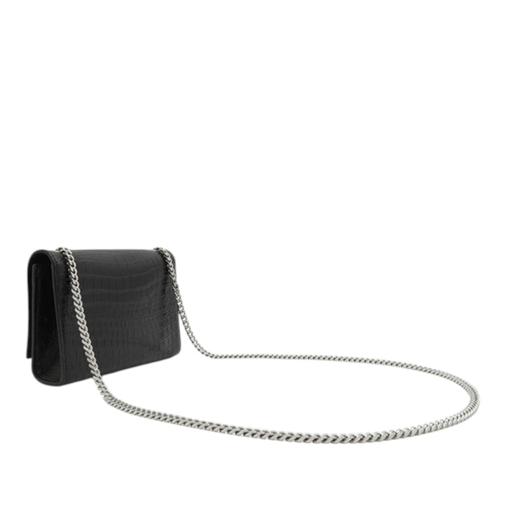 Saint Laurent Small Croc embossé Cuir Monogram Kate Pompon Sac porté croisé