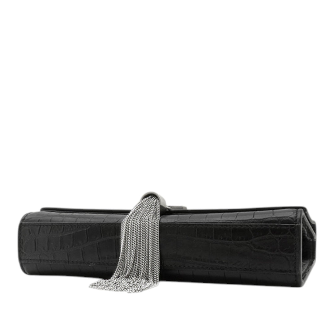 Saint Laurent Small Croc embossé Cuir Monogram Kate Pompon Sac porté croisé