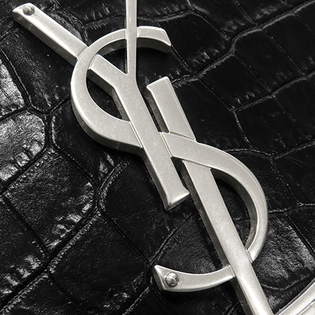 Saint Laurent Small Croc embossé Cuir Monogram Kate Pompon Sac porté croisé
