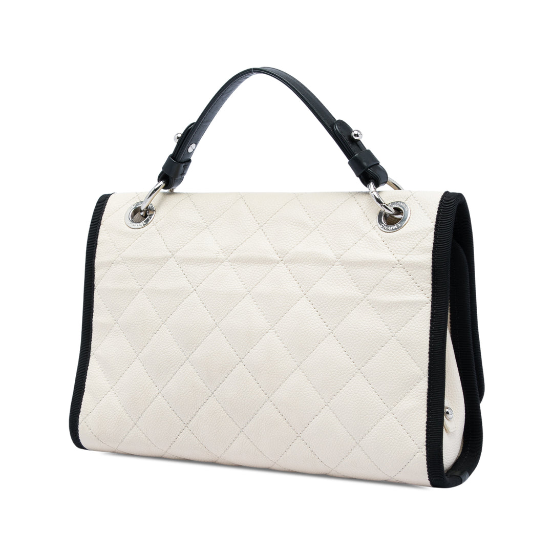 Chanel CC Bicolore Matelassé et Grosgrain à rabat Cuir caviar