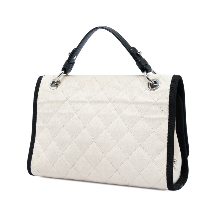 Chanel CC Bicolore Matelassé et Grosgrain à rabat Cuir caviar