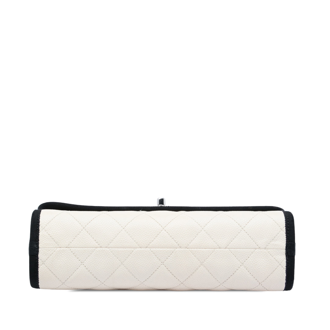 Chanel CC Bicolore Matelassé et Grosgrain à rabat Cuir caviar