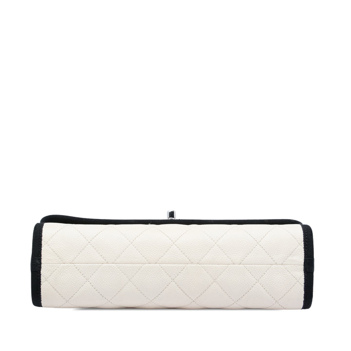 Chanel CC Bicolore Matelassé et Grosgrain à rabat Cuir caviar