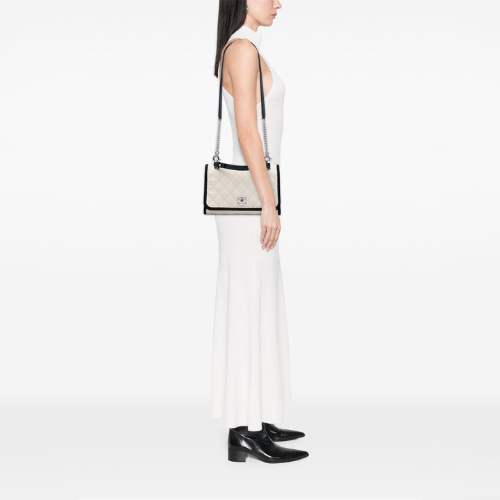 Chanel CC Bicolore Matelassé et Grosgrain à rabat Cuir caviar