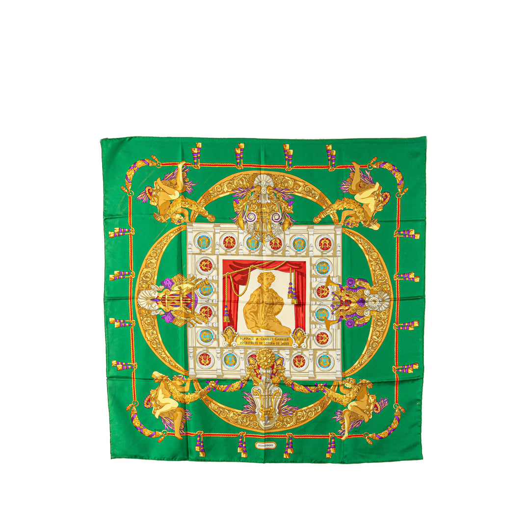 Hommage a Charles Garnier Silk Scarf Green - Gaby Paris