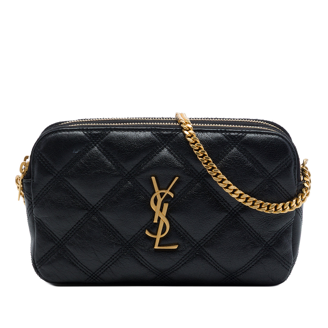 Saint Laurent Mini Matelassé Cuir d'agneau Becky Double Zip Sac porté croisé