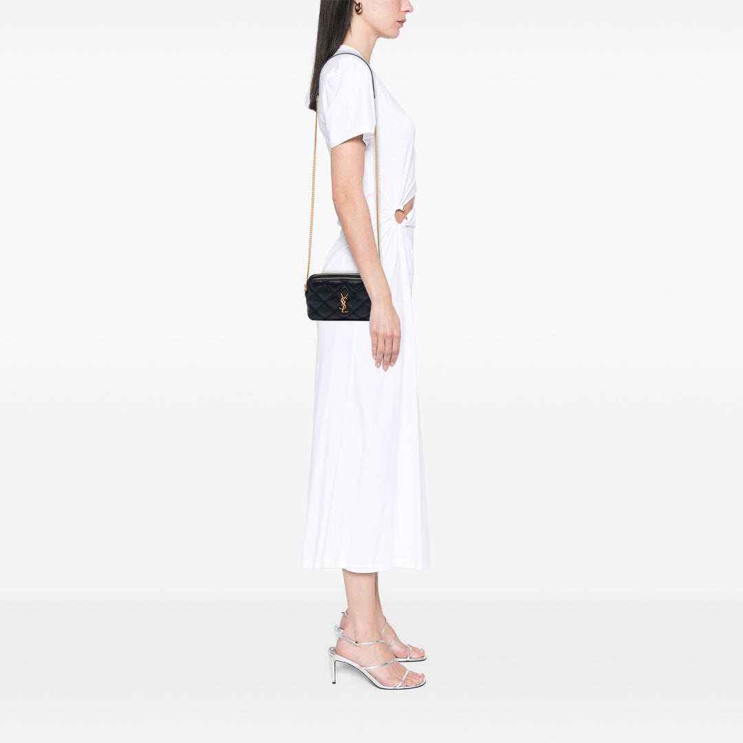 Saint Laurent Mini Matelassé Cuir d'agneau Becky Double Zip Sac porté croisé