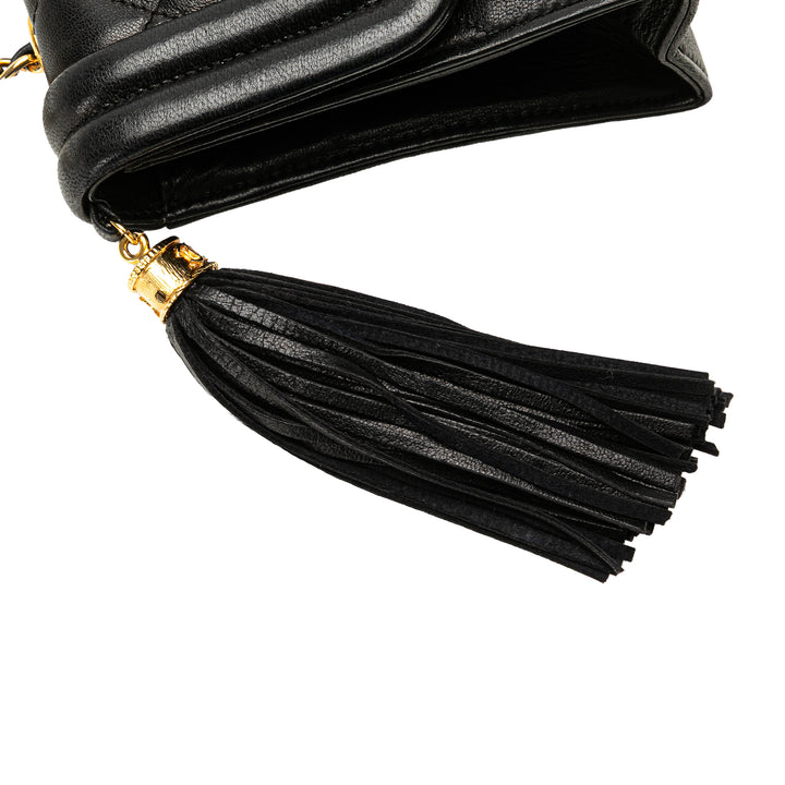 Quilted Lambskin Tassel Flap Black - Gaby Paris
