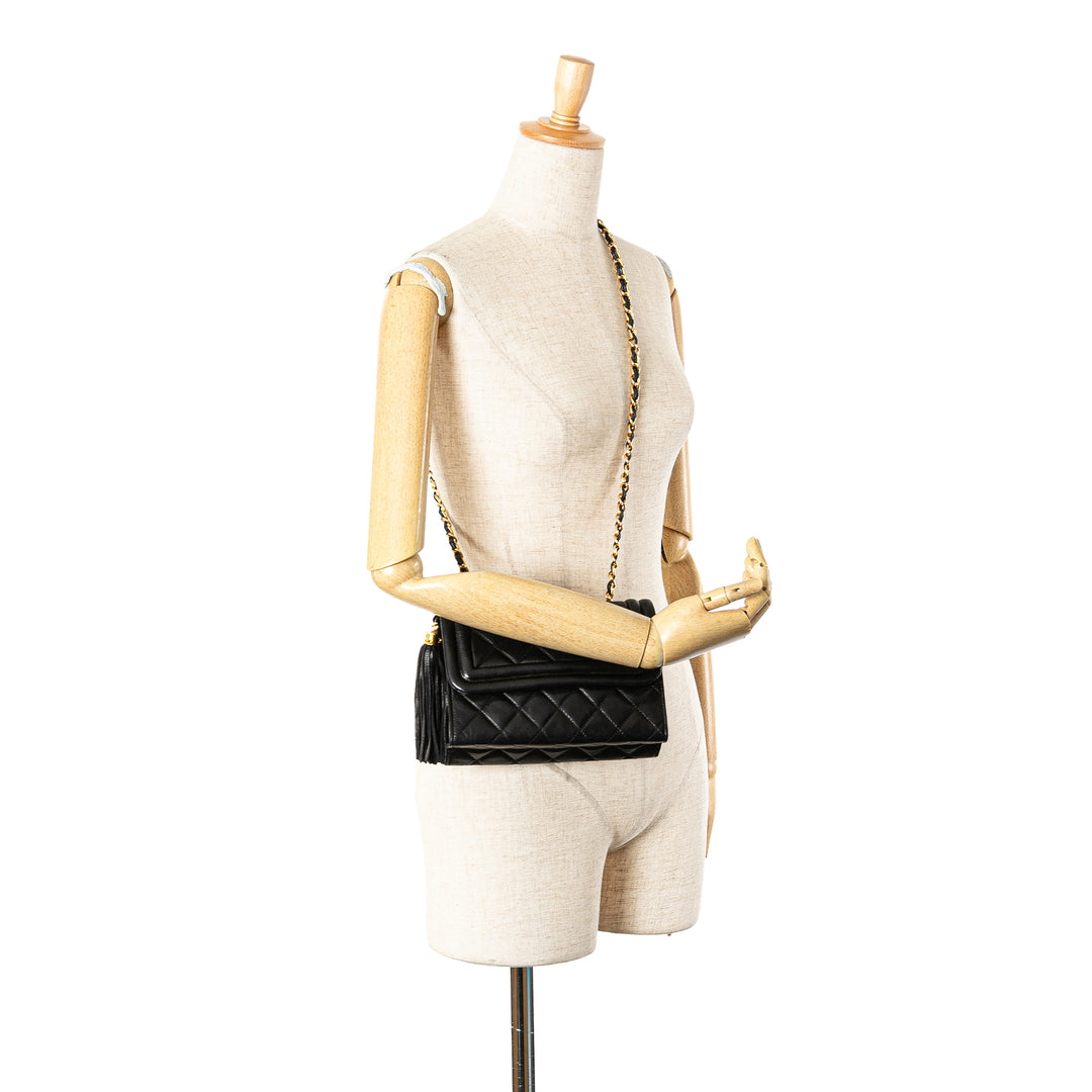 Quilted Lambskin Tassel Flap Black - Gaby Paris
