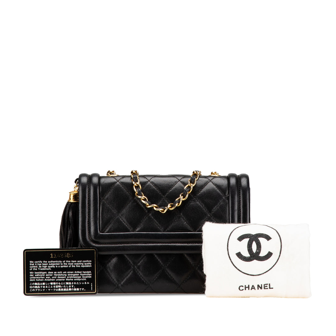 Quilted Lambskin Tassel Flap Black - Gaby Paris