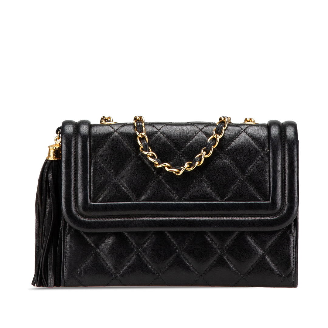 Quilted Lambskin Tassel Flap Black - Gaby Paris