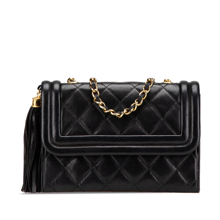 Quilted Lambskin Tassel Flap Black - Gaby Paris