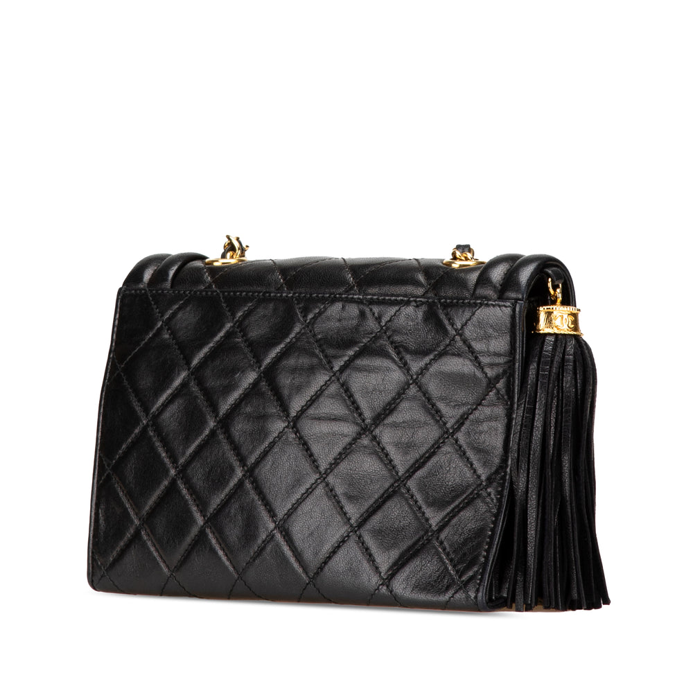 Quilted Lambskin Tassel Flap Black - Gaby Paris