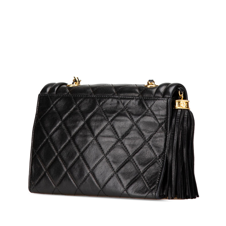 Quilted Lambskin Tassel Flap Black - Gaby Paris