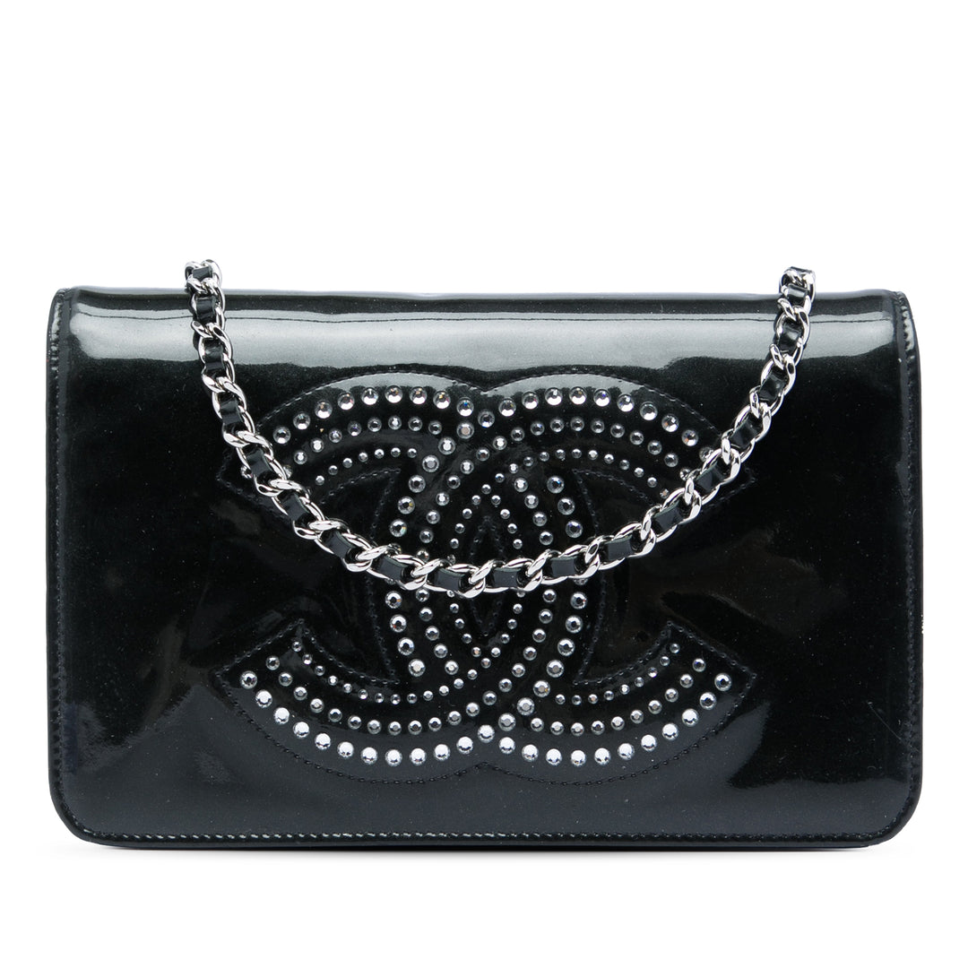 Chanel CC Cuir verni Strass Embellished Wallet on Chain