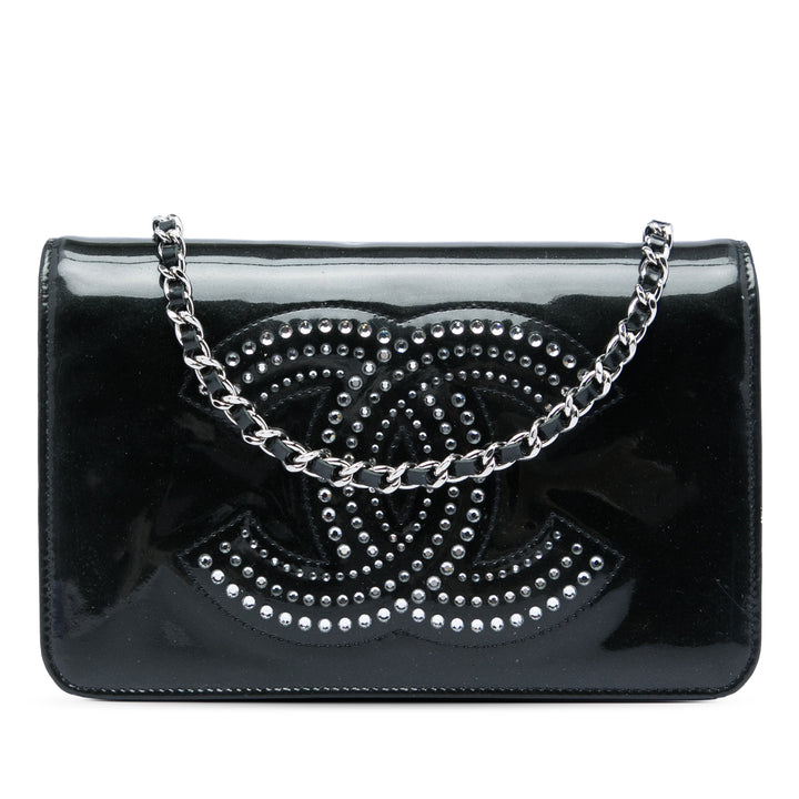 Chanel CC Cuir verni Strass Embellished Wallet on Chain