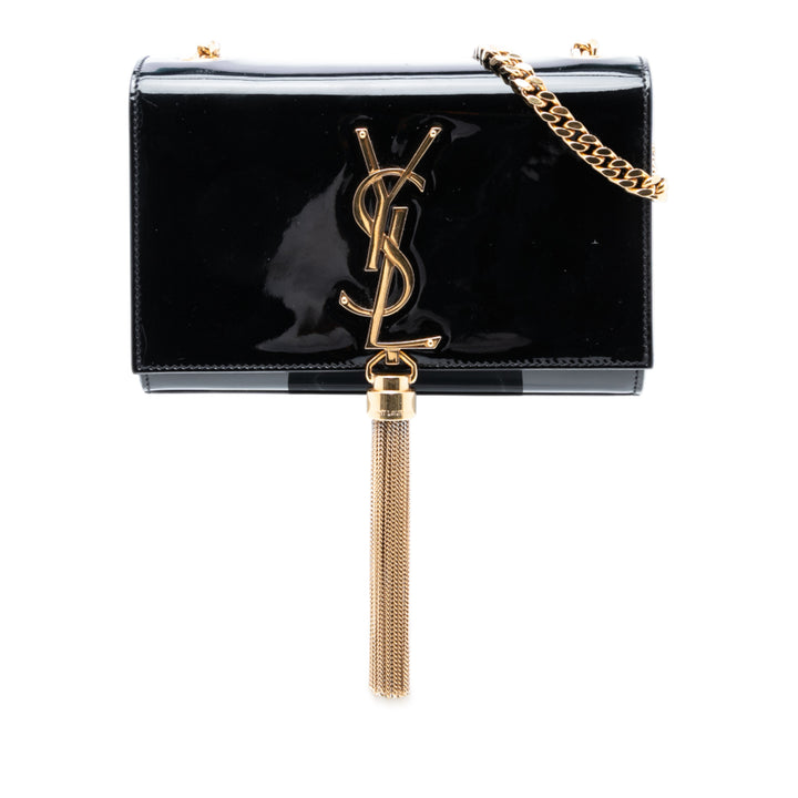 Saint Laurent Small Cuir verni Monogram Kate Pompon Sac porté croisé