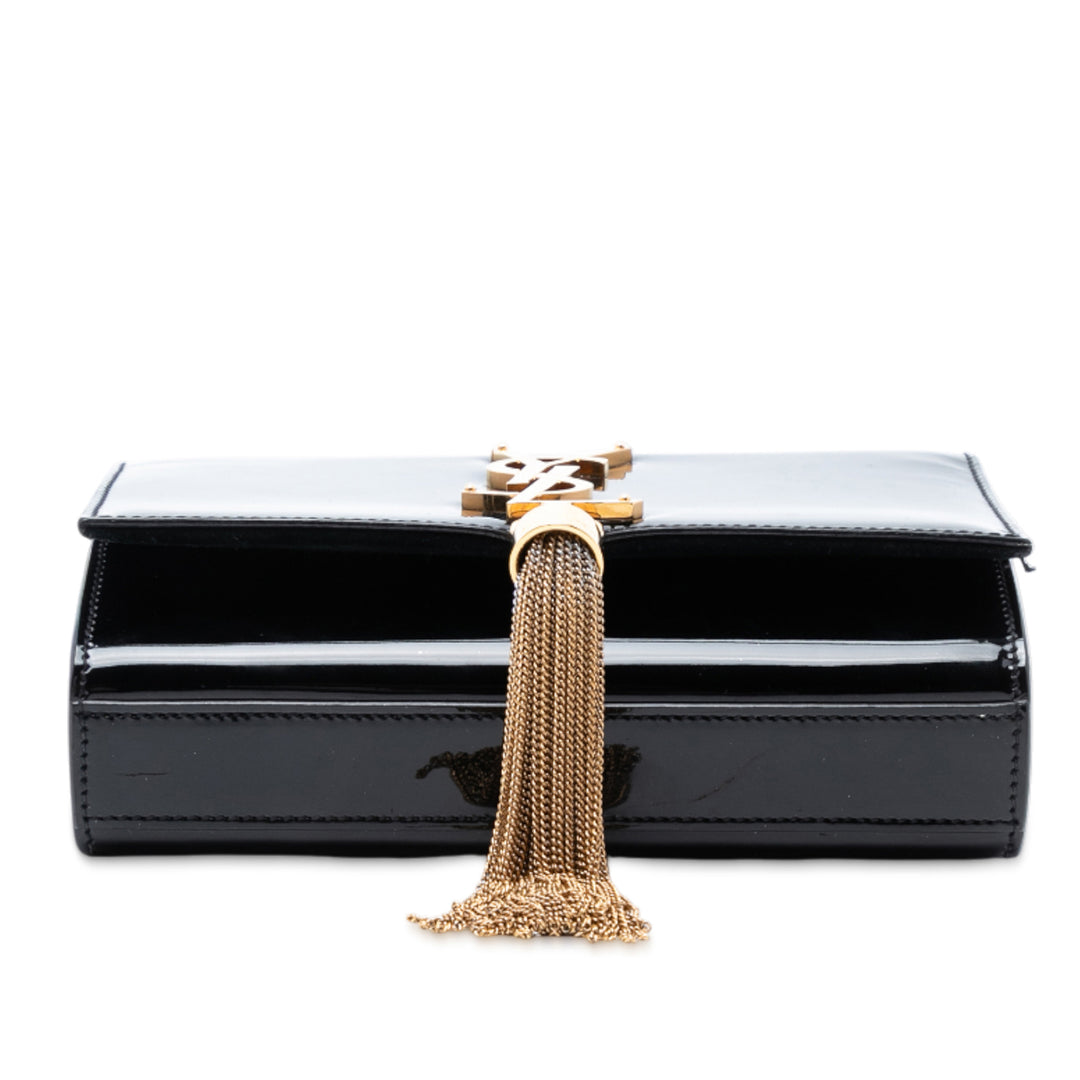 Saint Laurent Small Cuir verni Monogram Kate Pompon Sac porté croisé