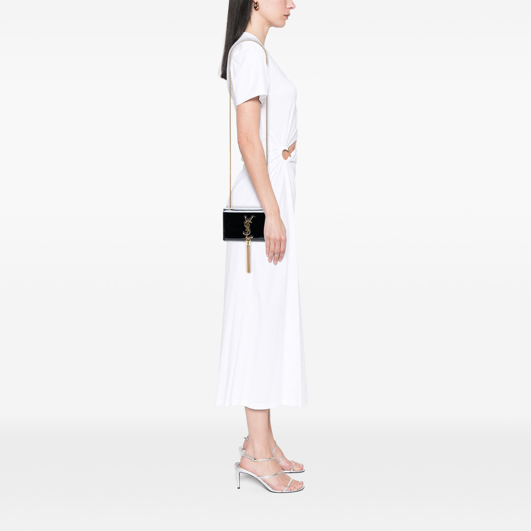 Saint Laurent Small Cuir verni Monogram Kate Pompon Sac porté croisé