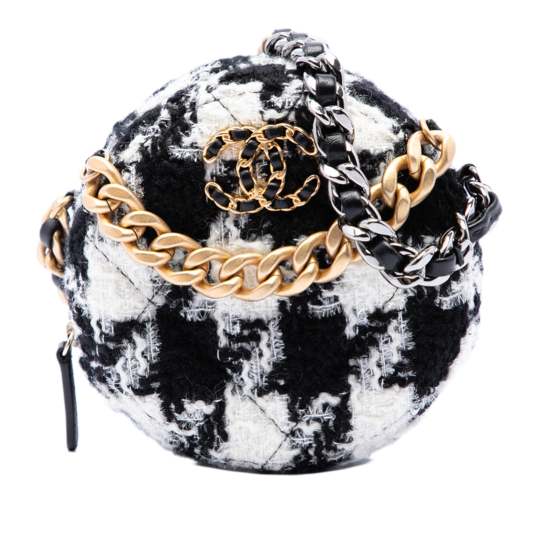 Chanel 19 Rond Pochette avec chaîne et Porte-monnaie Tweed Blanc – vue principale – GABY PARIS