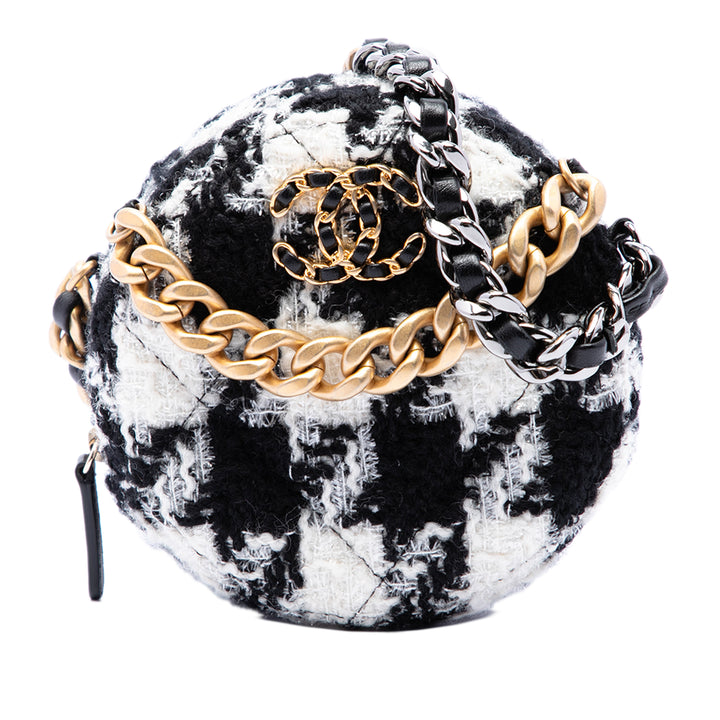 Chanel 19 Rond Pochette avec chaîne et Porte-monnaie Tweed Blanc – vue principale – GABY PARIS