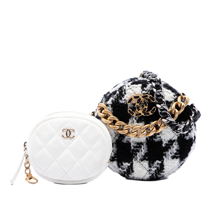 Chanel 19 Rond Pochette avec chaîne et Porte-monnaie Tweed Blanc – vue 7 – GABY PARIS