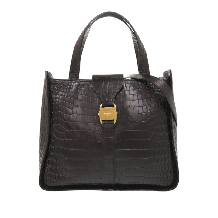 Ferragamo Croc embossé Vara Sac Noir – vue principale – GABY PARIS