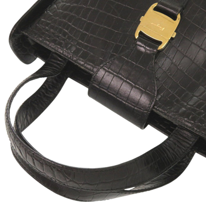 Ferragamo Croc embossé Vara Sac Noir – vue 26 – GABY PARIS