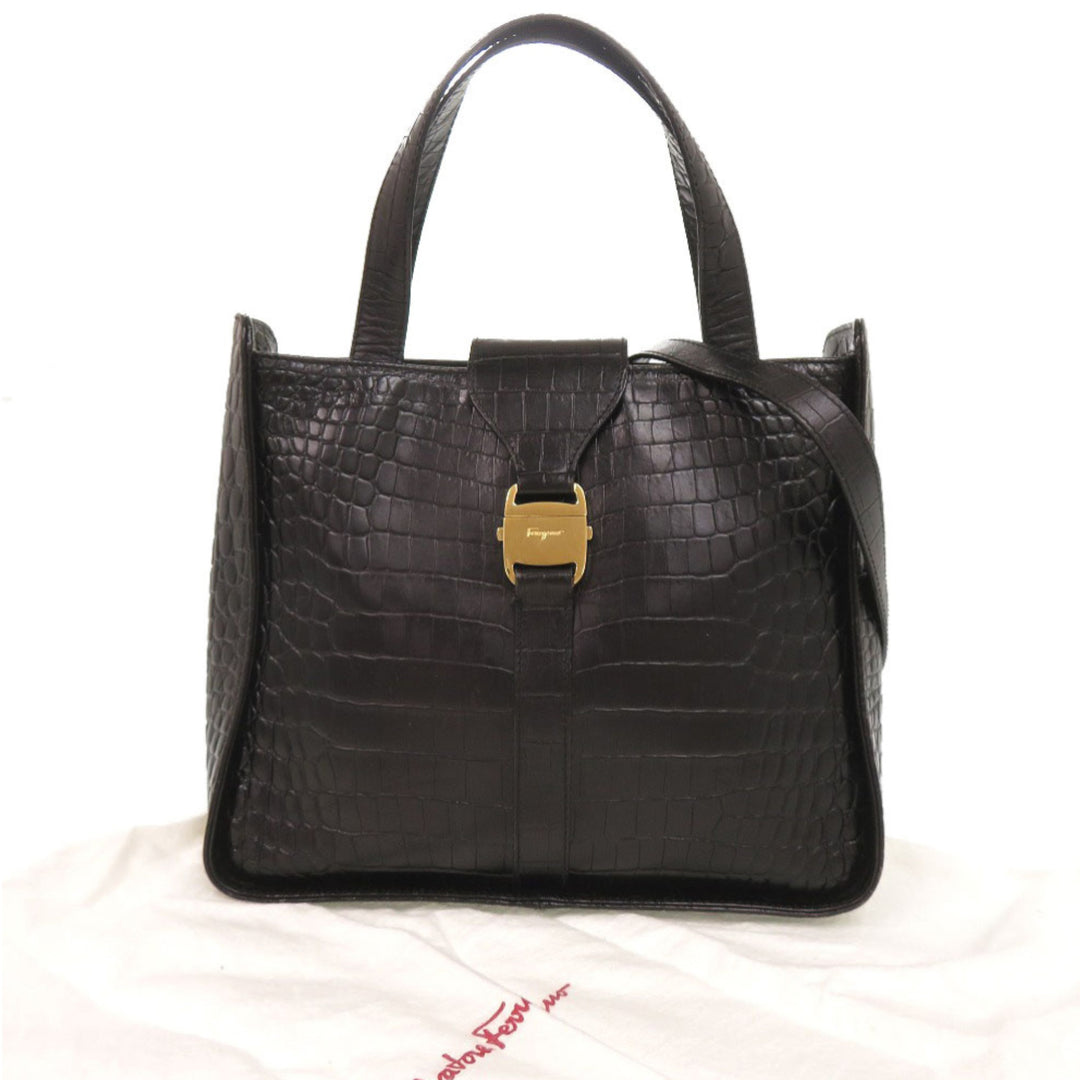 Ferragamo Croc embossé Vara Sac Noir – vue 28 – GABY PARIS