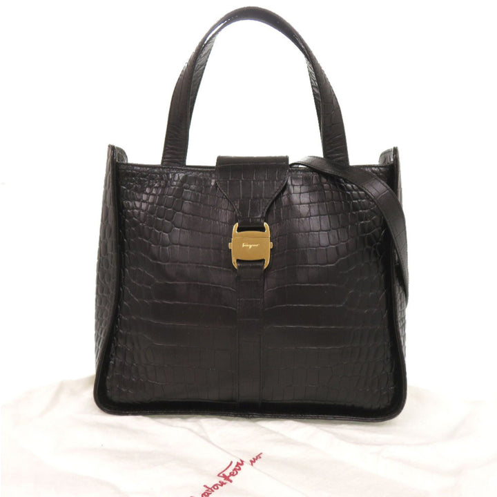 Ferragamo Croc embossé Vara Sac Noir – vue 28 – GABY PARIS