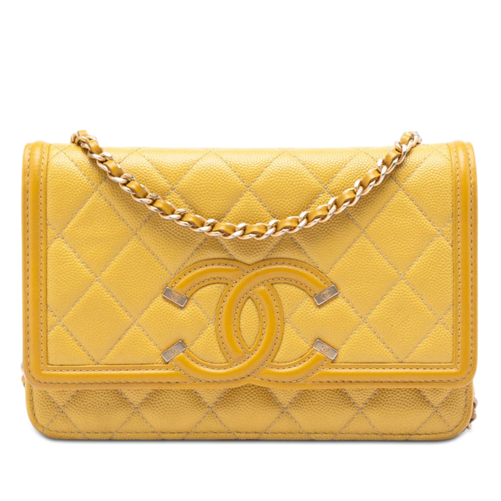 Chanel CC Filigree Wallet on Chain Cuir caviar Jaune – vue principale – GABY PARIS