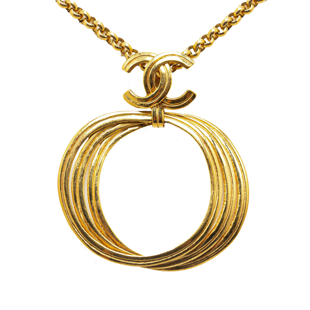 Gold Plated CC Logo Pendant Chain Necklace Gold - Gaby Paris