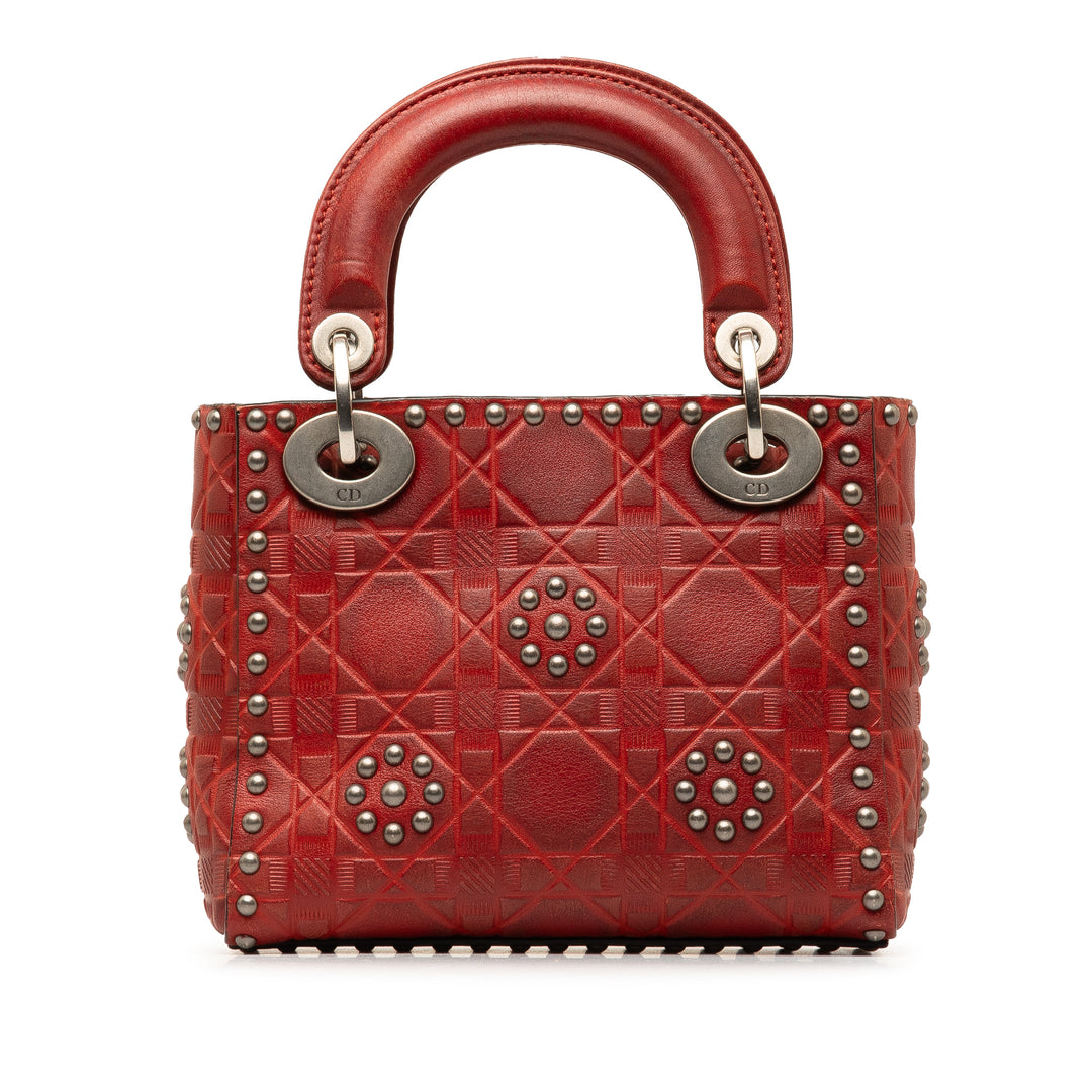 Mini Embossed Calfskin Cannage Studded Lady Dior Red - Gaby Paris