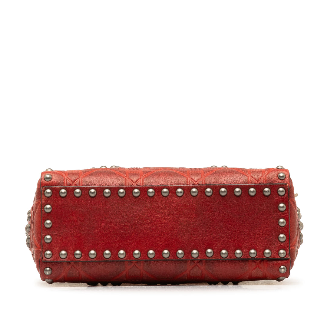 Mini Embossed Calfskin Cannage Studded Lady Dior Red - Gaby Paris