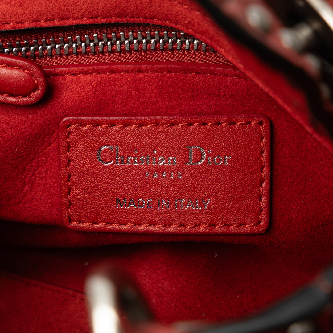 Mini Embossed Calfskin Cannage Studded Lady Dior Red - Gaby Paris