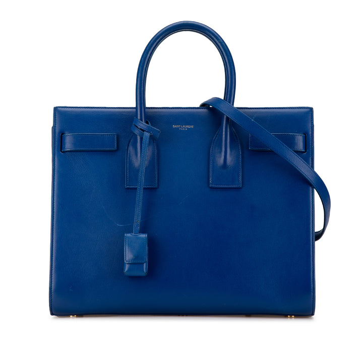 Small Leather Sac De Jour Satchel Blue - Gaby Paris